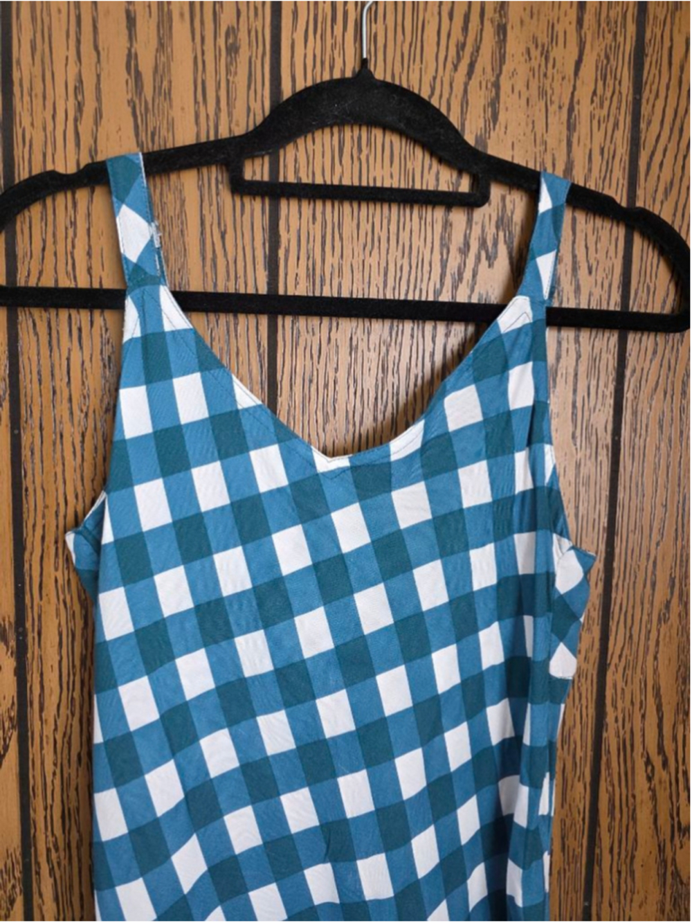 Women's Anna Ocean Teal White Gingham Ruffle Hem Dress S - Picture 3 of 5